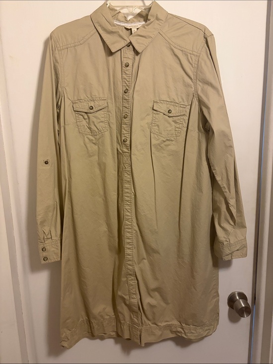 Sonoma Dresses & Skirts - SONOMA Long Sleeve Button-Front Beige Utility Type Dress XL Pearl Snaps